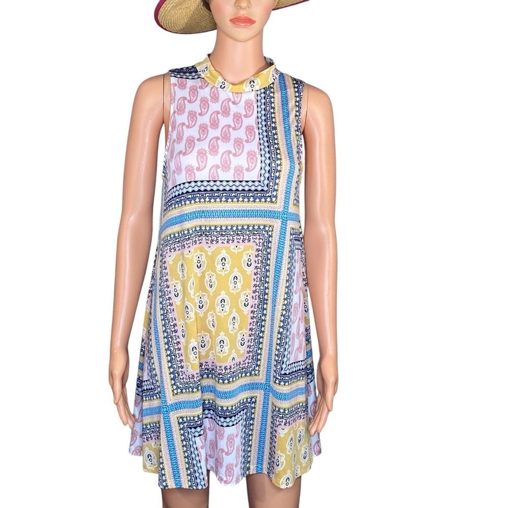 Signature Studio Patchwork Dress Summer Sleeveless Knee Length Warm Weather SZ M